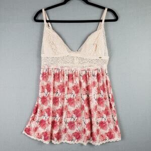 Jessica Simpson‎ Size M Babydoll Tank Cream Rosette Floral Feminine Cottagecore